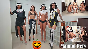 Sensual Nuns Engage In Sexual Activities With A Perv Priest On Halloween