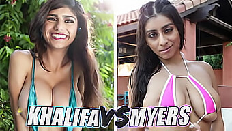 穆斯林女神mia Khalifa和丰满的violet Myers在热辣的两轮中面对面